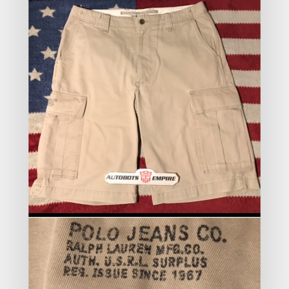 Vintage Ralph Lauren Polo Jeans Khaki Military Surplus USRL Cargo Shorts 34 rlpc